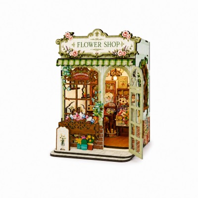 DIY Flower Shop Kit Laser Cut Wood Puzzle Toy with LED Lights, Miniature 3D Wooden Flower Shop Model for Desk & Shelf Decor