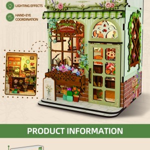 DIY Flower Shop Kit Laser Cut Wood Puzzle Toy with LED Lights, Miniature 3D Wooden Flower Shop Model for Desk & Shelf Decor