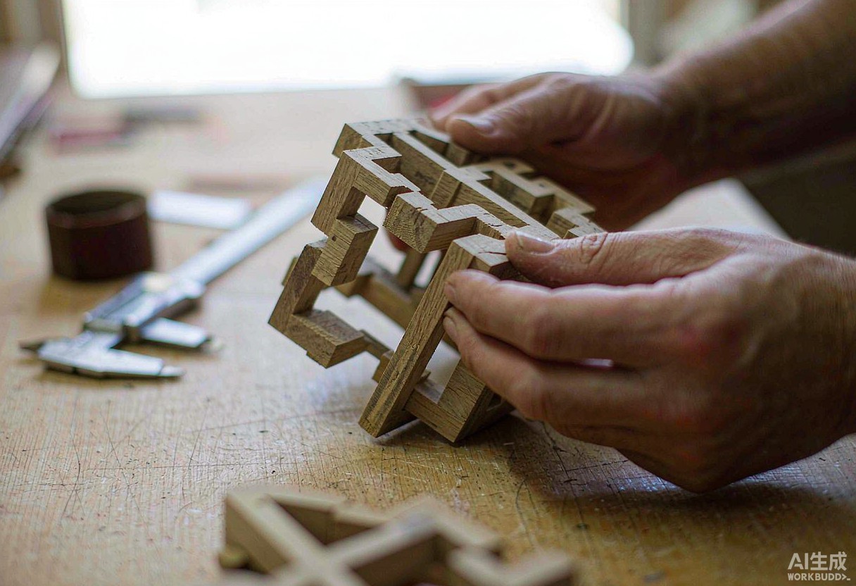 White mockup prototype of a wooden toy checked on a factory inspection table