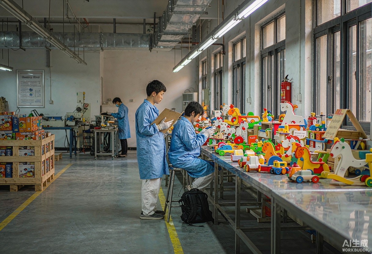 AQL final inspection of finished custom wooden toys on a factory line