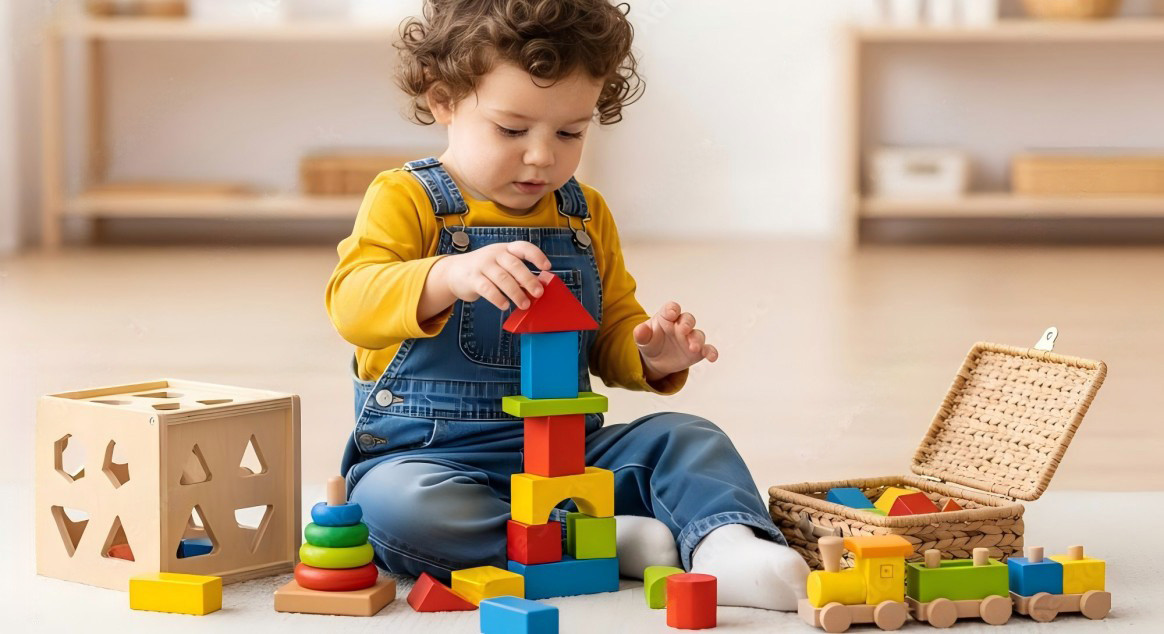 Wooden educational toys including an activity cube and bead maze from a production batch