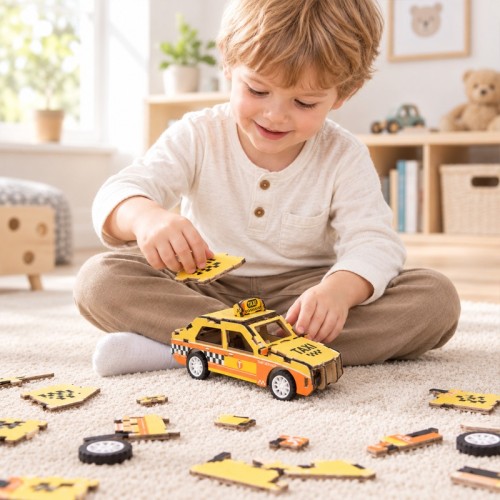 3D Wooden Puzzle Taxi Vehicle Toy