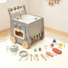 Wooden Baby Push Walker With Activity Center, Speed Control Toddler Learning Walker With Pretend Play Kitchen, Shape Sorter And Bead Abacus