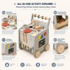 Wooden Baby Push Walker With Activity Center, Speed Control Toddler Learning Walker With Pretend Play Kitchen, Shape Sorter And Bead Abacus