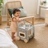Wooden Baby Push Walker With Activity Center, Speed Control Toddler Learning Walker With Pretend Play Kitchen, Shape Sorter And Bead Abacus