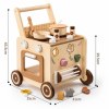 Wooden Baby Push Walker With Activity Center, Speed Control Toddler Learning Walker With Pretend Play Kitchen, Shape Sorter And Early Learning
