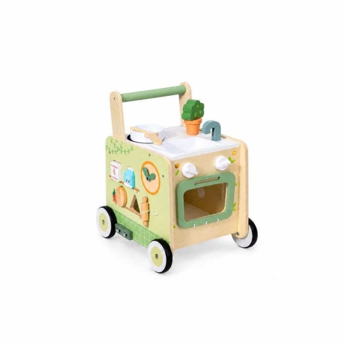Wooden Baby Push Walker With Activity Center, Speed Control Toddler Learning Walker With Pretend Play Kitchen, Shape Sorter And Bead Maze