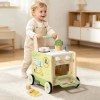 Wooden Baby Push Walker With Activity Center, Speed Control Toddler Learning Walker With Pretend Play Kitchen, Shape Sorter And Bead Maze
