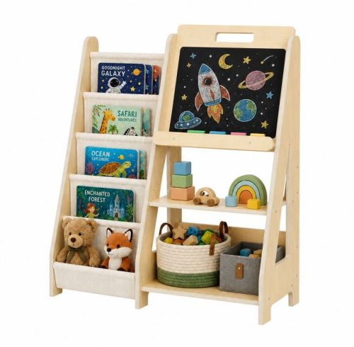 Kids Bookshelf and Toy Storage with Chalkboard, Wooden Book Shelf for Kids Rooms