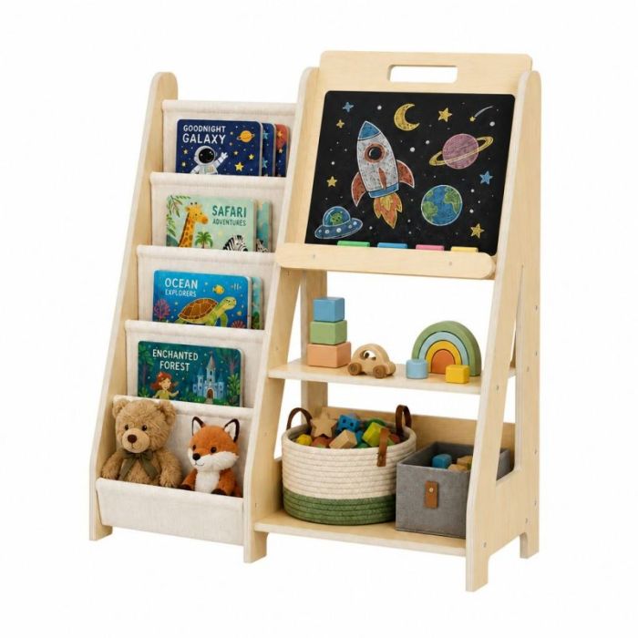 Kids Bookshelf and Toy Storage with Chalkboard, Wooden Book Shelf for Kids Rooms