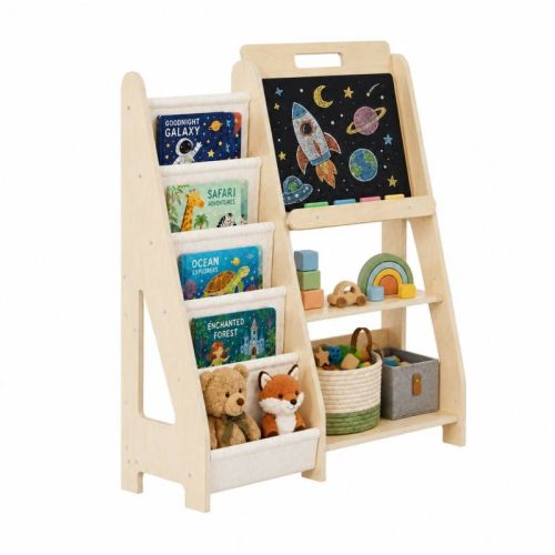 Kids Bookshelf and Toy Storage with Chalkboard, Wooden Book Shelf for Kids Rooms