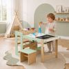 Kids Art Table and 2 Chairs Set with Roll Paper & Storage, Wooden Kid Craft Table for Drawing, Learning and Reading, Toddler Activity Play Desk for Home, Playroom or Classroom
