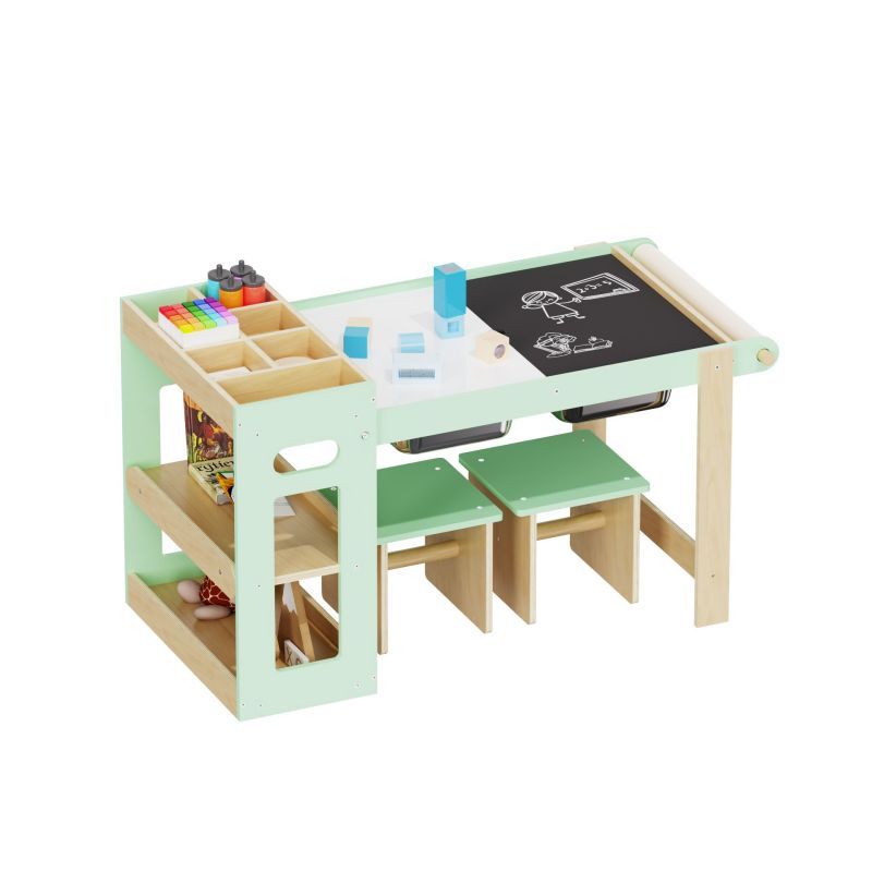 Kids art table with paper roll holder and chalkboard top
