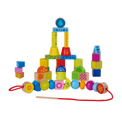 Wooden Primary Lacing Beads Educational Toy Toddler Learn Counting and Shapes Baby Kids