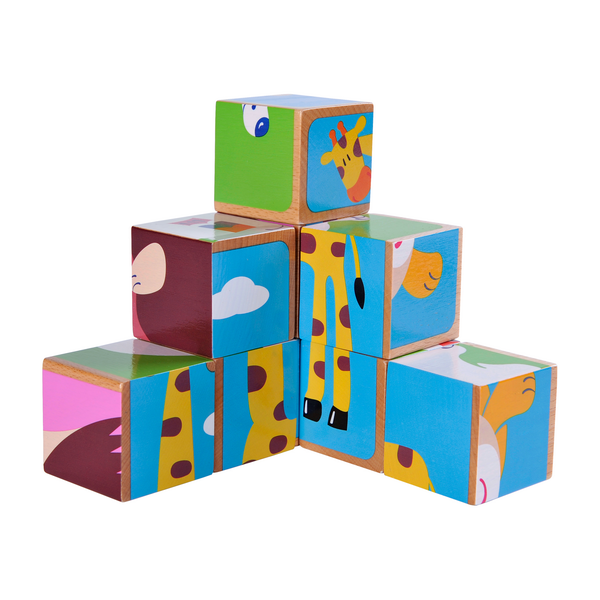 Wooden Block Puzzles Toddlers Kids Toys Montessori Learning Games Educational Interactive Toys for 3 4 5 Preschool 6 Puzzles in 1