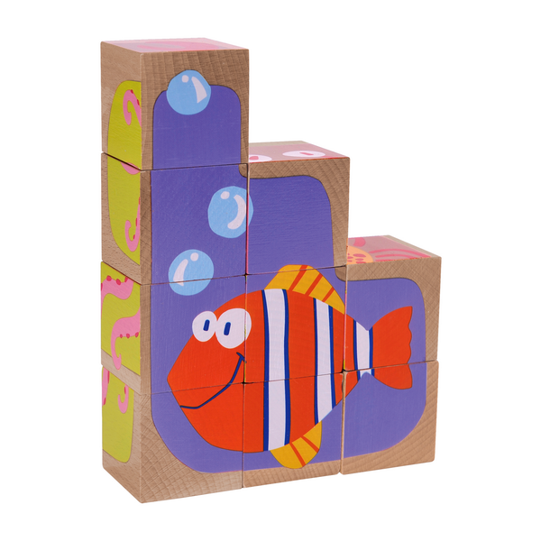 Wooden Animal Block Puzzles for Kids Jigsaw Puzzles Preschool Learning Educational Interactive Toys Gift for Boys Girls, Wood Animal Cube Puzzles for Toddlers 2 3 4 5 6 Years Old