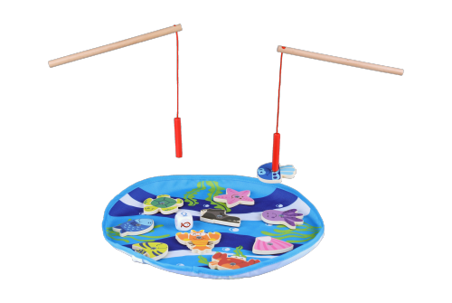 Fishing Game - Magnetic Wooden Fishing Game for Toddlers and Preschoolers - Magnetic Wood Rod, Sea Creatures and Fabric Bag - Boost Fine Motor Skills, Hand-Eye Coordination - Age 3+