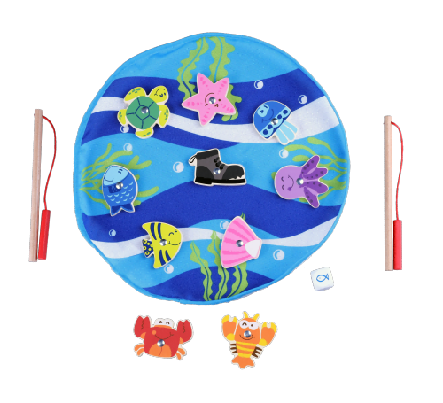 Fishing Game - Magnetic Wooden Fishing Game for Toddlers and Preschoolers - Magnetic Wood Rod, Sea Creatures and Fabric Bag - Boost Fine Motor Skills, Hand-Eye Coordination - Age 3+