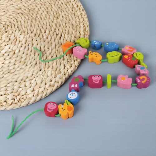 Wooden Lacing Beads Fun Set, Wooden Lacing Beads Nature Kit, Wooden Lacing Beads Playtime Pack, Wooden Lacing Beads Learning Toy