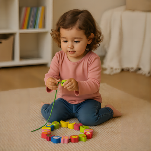 Wooden Lacing Beads Fun Set, Wooden Lacing Beads Nature Kit, Wooden Lacing Beads Playtime Pack, Wooden Lacing Beads Learning Toy