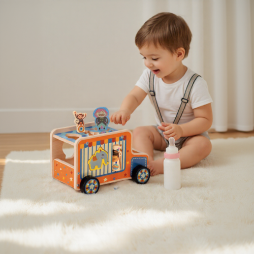 Wooden Circus Wagon Toy | Interactive Fun | Wood, Removable Figures | Kids' Creative Play | Custom