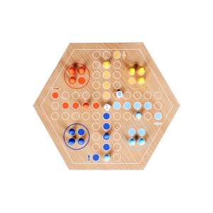 Wooden Ludo Game | Hexagonal Race Toy | (Wood, 30cm x 26cm, Dice Rolling) | OEM