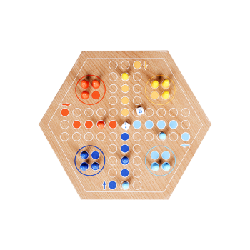 Wooden Ludo Game | Hexagonal Race Toy | (Wood, 30cm x 26cm, Dice Rolling) | OEM