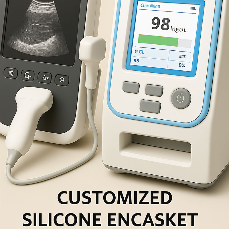 Portable ultrasound devices and lab analyzers employ custom silicone gaskets 