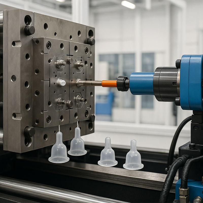 Injection molding process of medical silicone in a precision machine