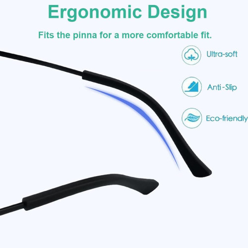 Soft Silicone Anti-Slip Eyeglass Temple End Tips Replacement Temple Covers for Flat & Thin Eyeglass Legs | OEM Manufacturer