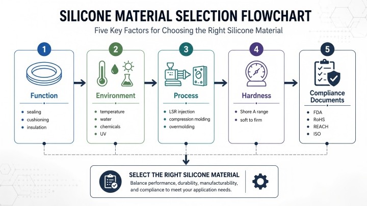 Silicone material selection process for custom silicone parts