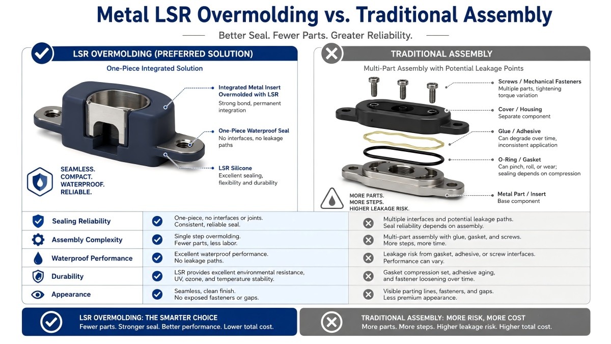Comparison of metal silicone overmolding and traditional assembly methods