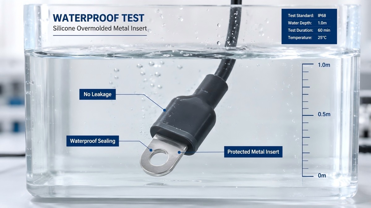 IP68 waterproof test for metal silicone overmolding parts