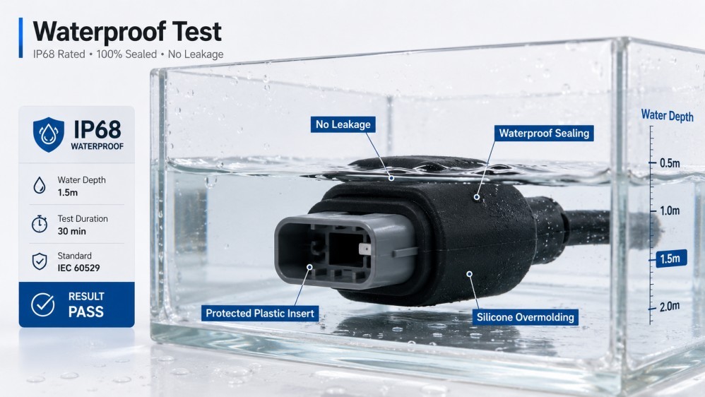 IP68 waterproof test for plastic silicone overmolding parts