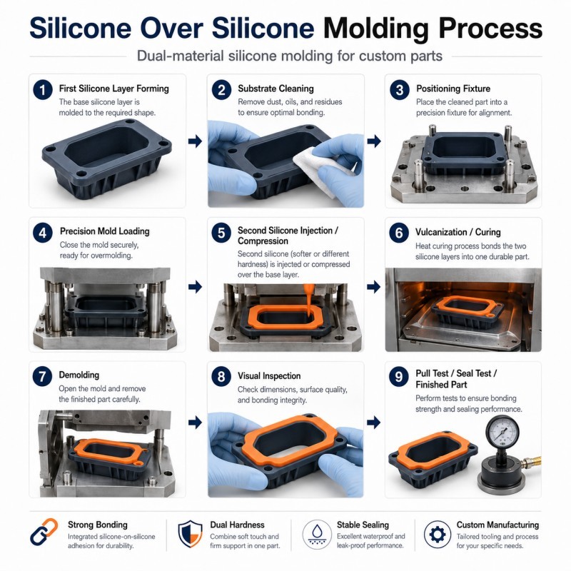 Silicone over silicone molding process for custom silicone parts