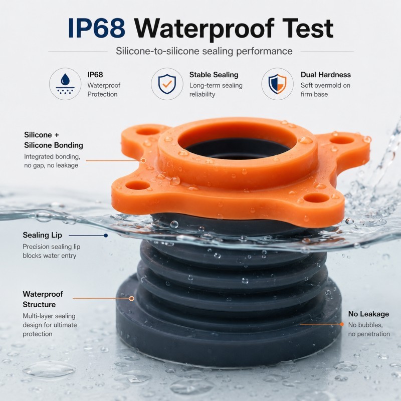 IP68 waterproof test for silicone over silicone molded parts