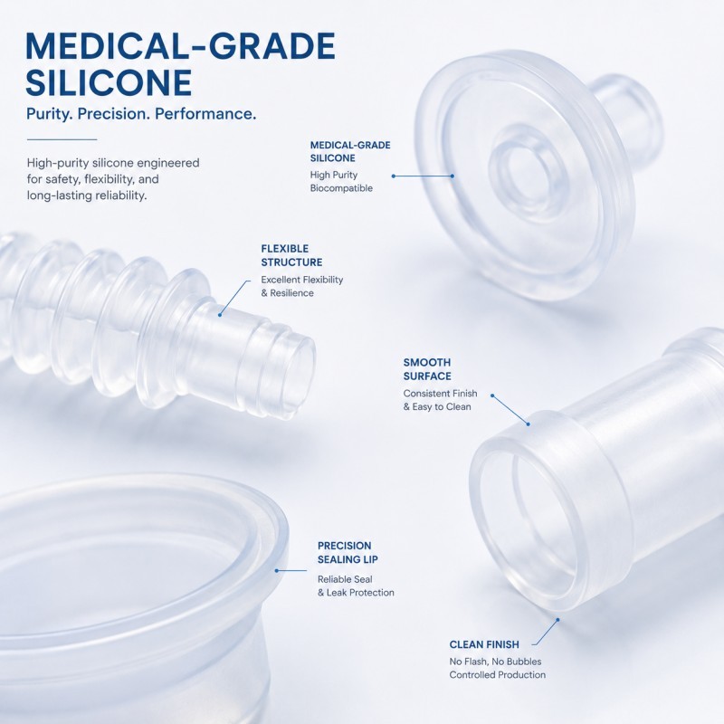 Medical grade silicone material for custom device components