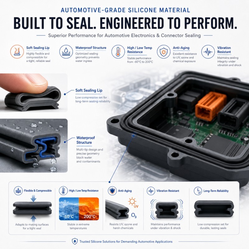 Automotive grade silicone material performance for sealing parts