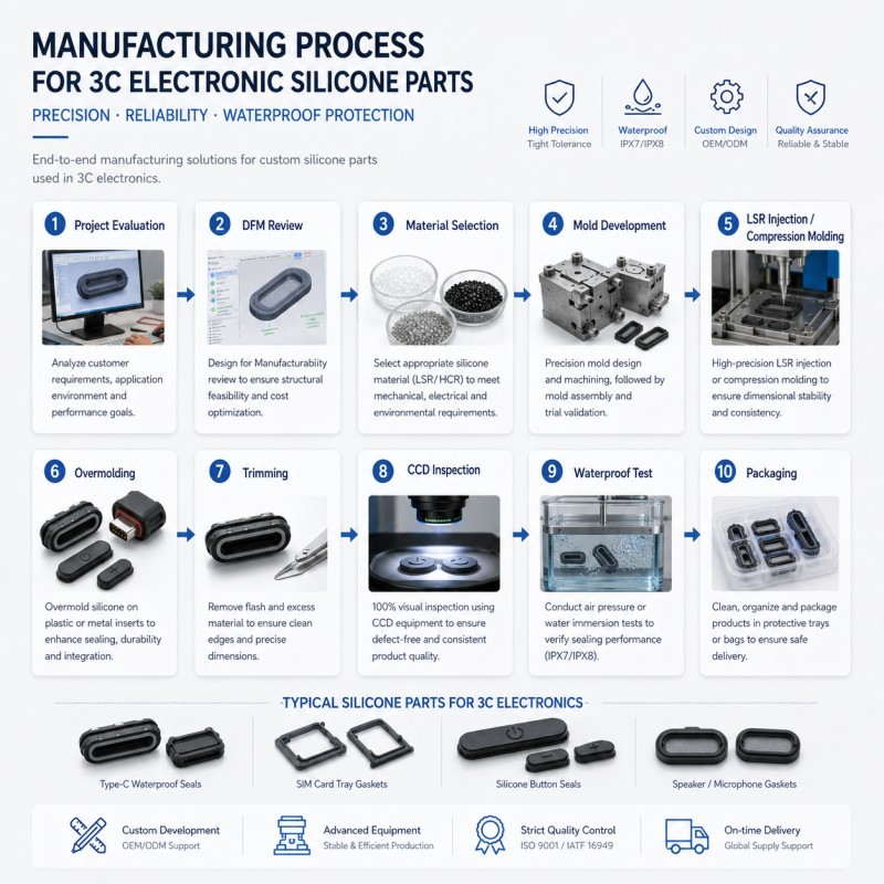 Electronic silicone parts manufacturing process