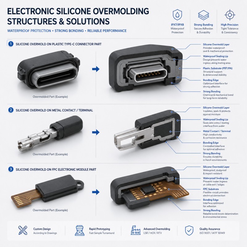 Electronic silicone overmolding solutions for waterproof components