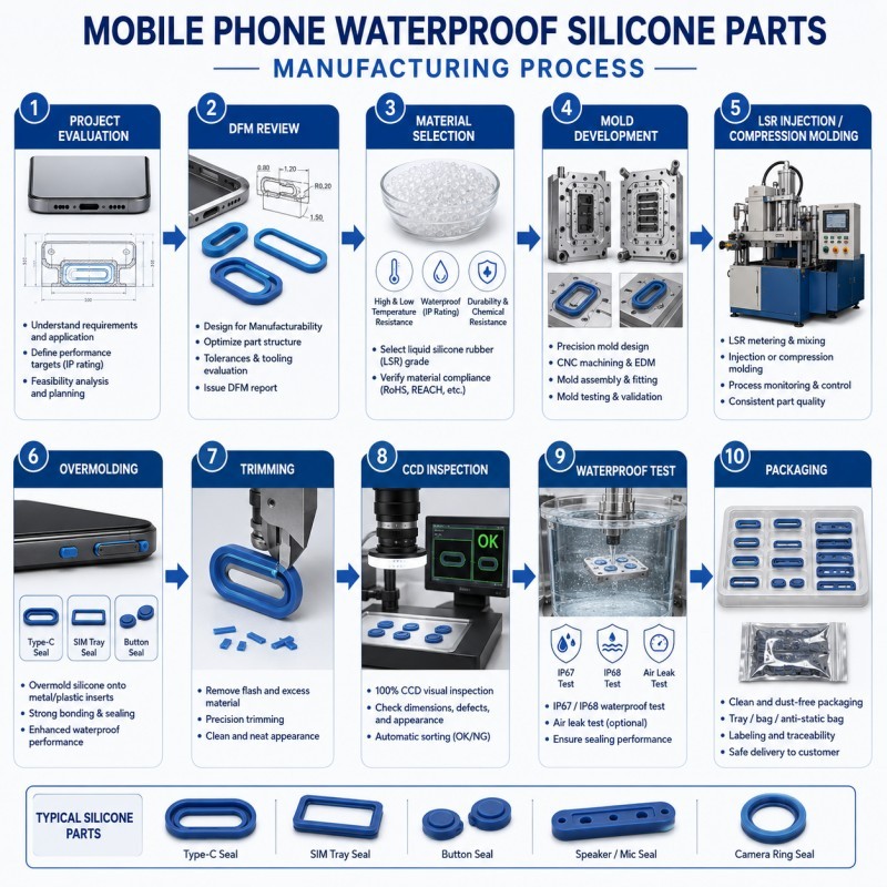 Mobile phone waterproof silicone parts manufacturing process