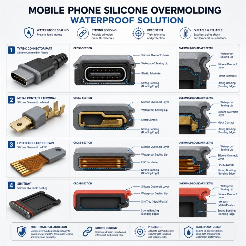 Mobile phone silicone overmolding waterproof solution