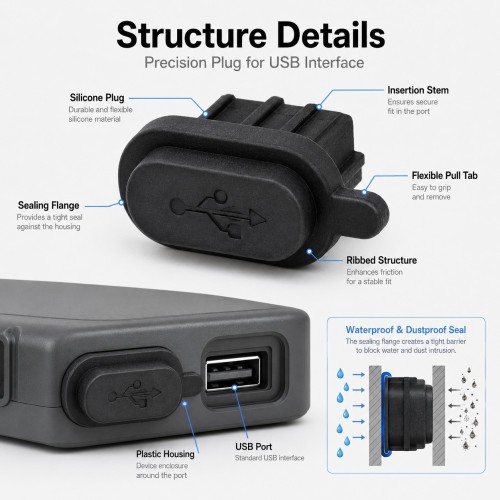 USB Port Silicone Waterproof Plug for 3C Electronics