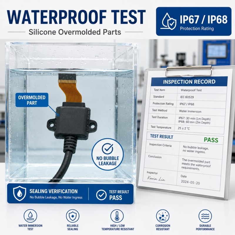 Waterproof testing for silicone overmolded parts