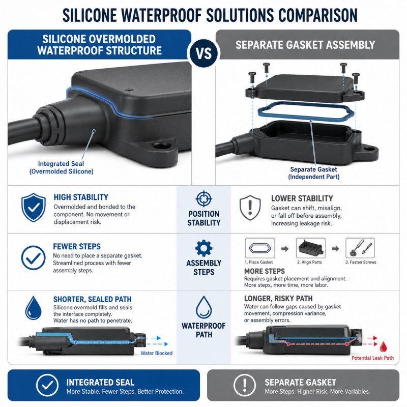 Overmolded silicone seal versus separate gasket assembly