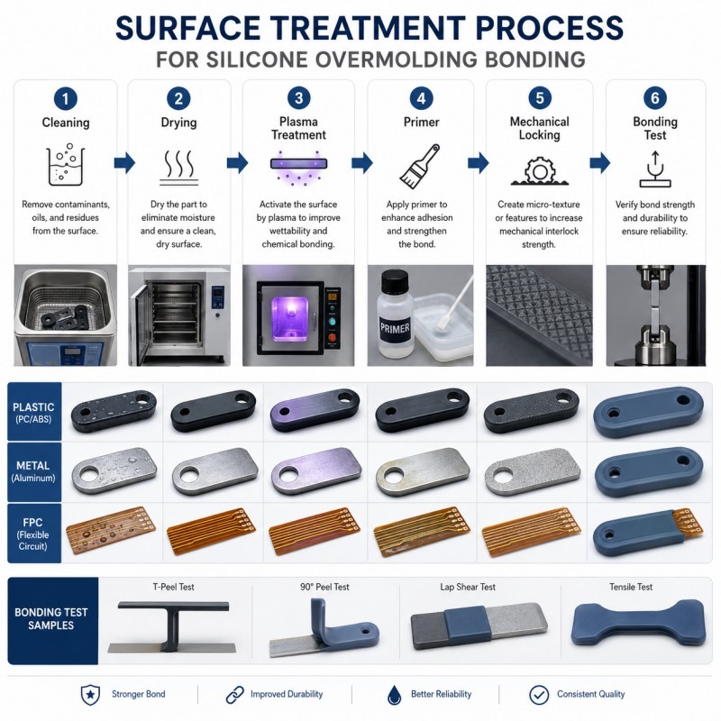 Surface treatment for silicone overmolding bonding