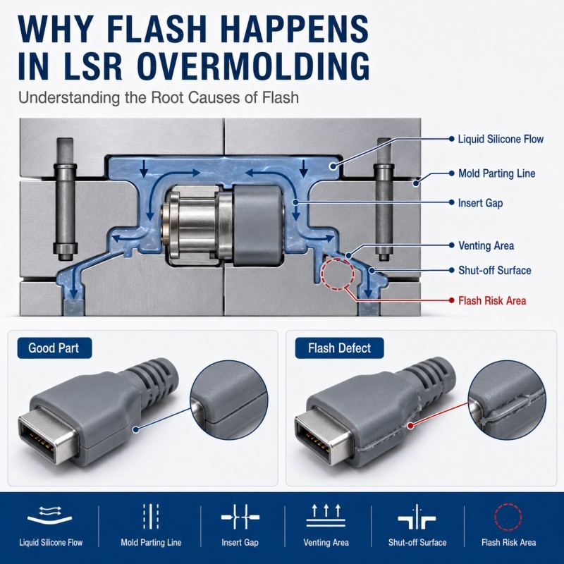 Why flash happens in LSR overmolding