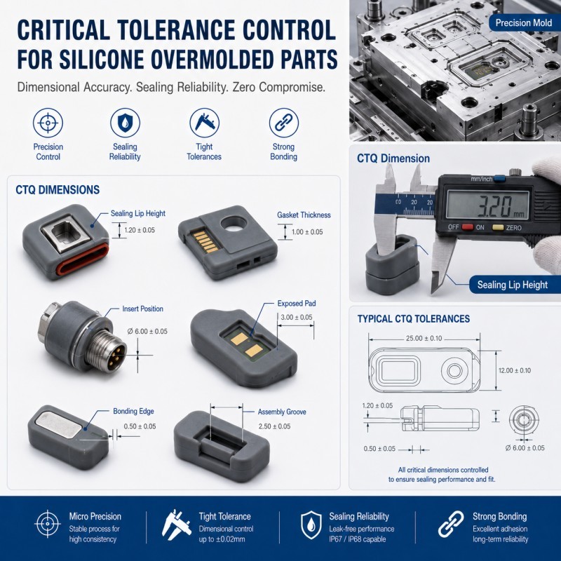 Critical tolerance control for silicone overmolded parts