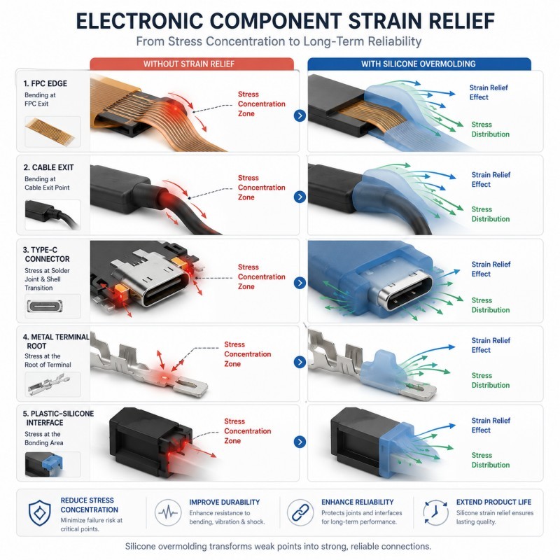 Electronic component strain relief stress points