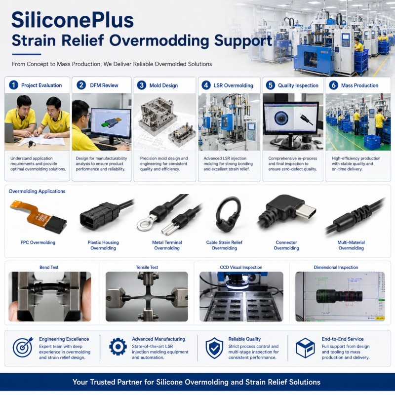 SiliconePlus strain relief overmolding support
